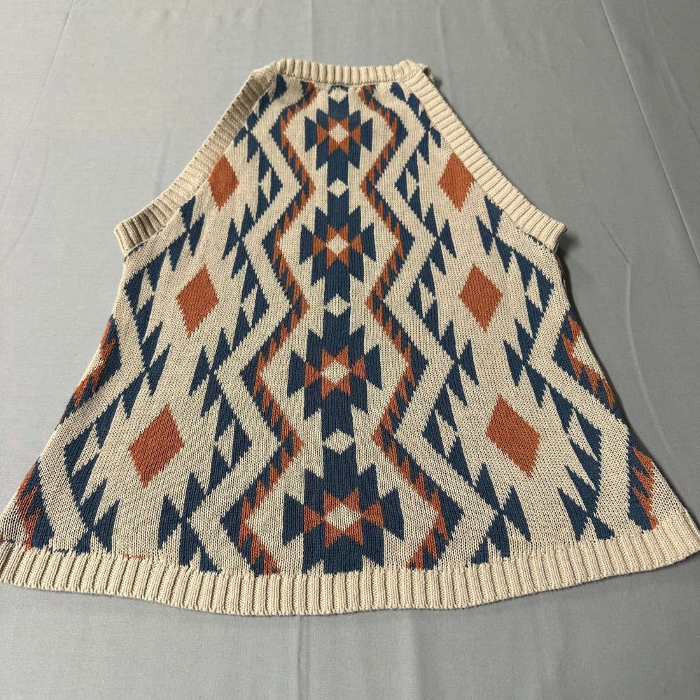 New In Womens Southwestern Geometric Knit Halter Sweater Tank Top Cream Blue M - Picture 6 of 6